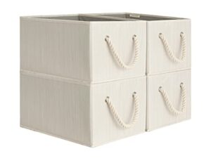 storageworks storage baskets for shelves, fabric closet storage bins with handles, rectangle basket organizer, beige, white & ivory, 4-pack