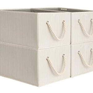 StorageWorks Storage Baskets for Shelves, Fabric Closet Storage Bins with Handles, Rectangle Basket Organizer, Beige, White & Ivory, 4-Pack