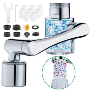 1440° faucet extender,2 modes pressurized spray attachment, splash filter sink faucet aerator-comes with 8 replaceable water purifiers, solid brass robotic arm for kitchen/bathroom face/eye wash