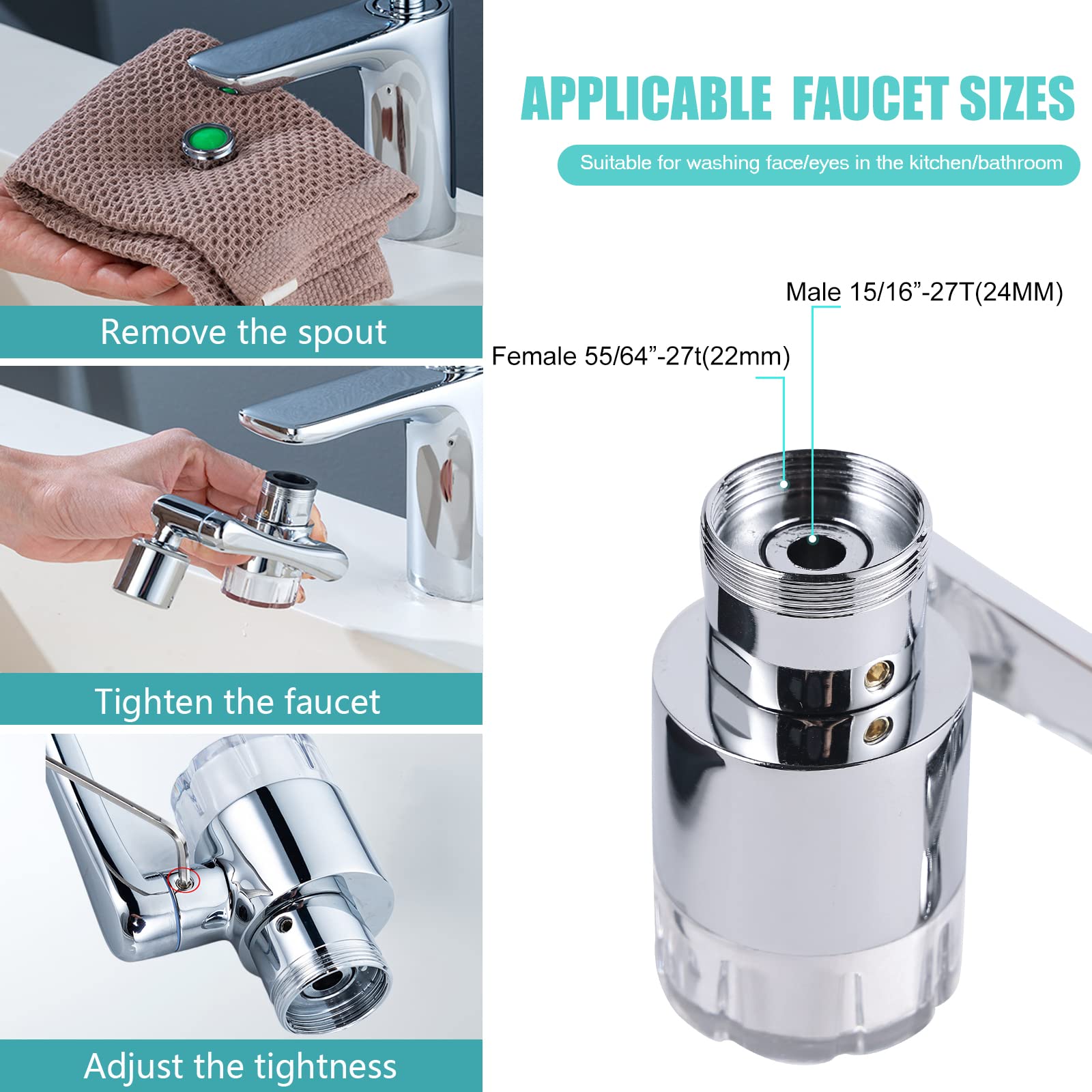 1440° Faucet Extender,2 Modes Pressurized Spray Attachment, Splash Filter Sink Faucet Aerator-Comes with 8 Replaceable Water Purifiers, Solid Brass Robotic Arm for Kitchen/Bathroom Face/Eye Wash