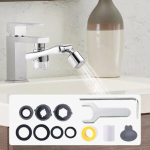 1440° Faucet Extender,2 Modes Pressurized Spray Attachment, Splash Filter Sink Faucet Aerator-Comes with 8 Replaceable Water Purifiers, Solid Brass Robotic Arm for Kitchen/Bathroom Face/Eye Wash