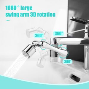 1440° Faucet Extender,2 Modes Pressurized Spray Attachment, Splash Filter Sink Faucet Aerator-Comes with 8 Replaceable Water Purifiers, Solid Brass Robotic Arm for Kitchen/Bathroom Face/Eye Wash