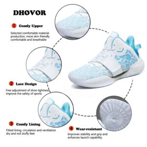 DHOVOR Womens Basketball Shoes Teenager Fashion Basketball Sneakers Anti-Slip Girls Basketball Shoes Indoor and Outdoor White