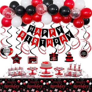 red and black party decorations, birthday decorations for boys girls red bady party supplies for men women birthdaytablecloth hanging swirls decor for 13th 15th 16th 18th 21st