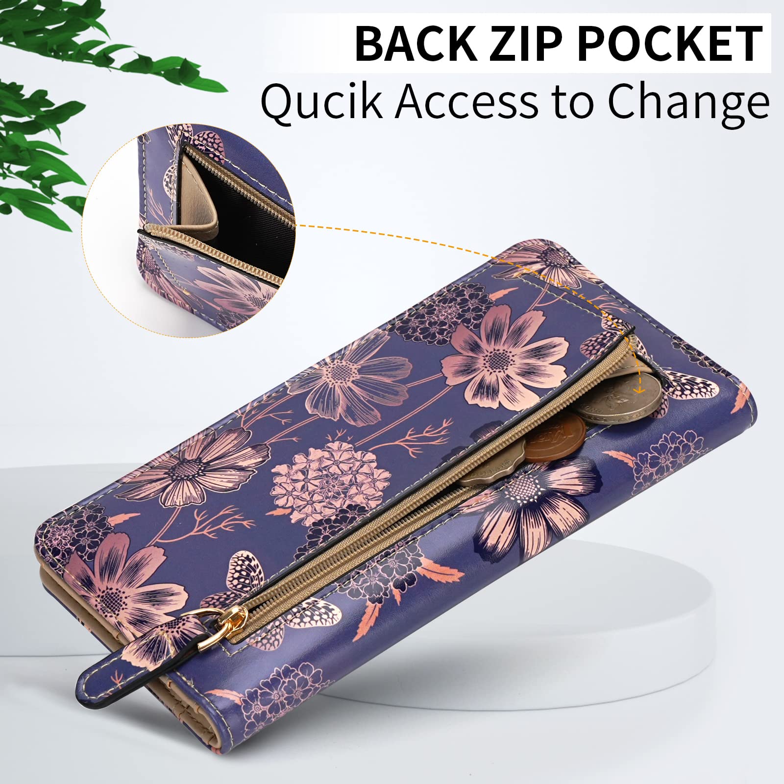 APHISON Wallet Women Ultra Slim Thin Leather Womens Wallet RFID Blocking Credit Card Holder Bifold Clutch Long Ladies Billfold