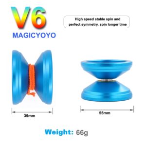 MAGICYOYO V6 Locus Pro Responsive Yoyo & Unresponsive Yo-yo for Kids Adults, Advanced Yoyos Tricks, Magic Yoyo V6 Metal Yo Yo with Unresponsive Bearing+ 10 Yo Yos Strings+Bag+ Remover, Deep Blue