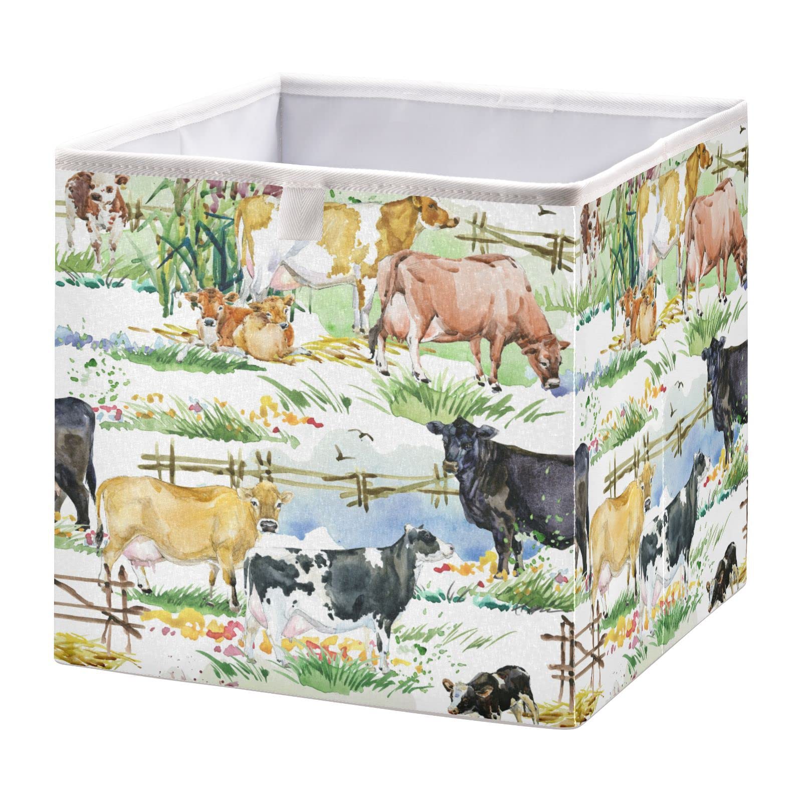 Kigai Farm Animals Watercolor Bow Storage Box, Foldable Storage Bins, Decorative Closet Organizer Storage Boxes for Home