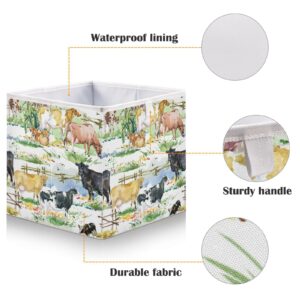 Kigai Farm Animals Watercolor Bow Storage Box, Foldable Storage Bins, Decorative Closet Organizer Storage Boxes for Home