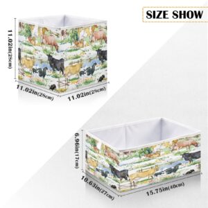 Kigai Farm Animals Watercolor Bow Storage Box, Foldable Storage Bins, Decorative Closet Organizer Storage Boxes for Home