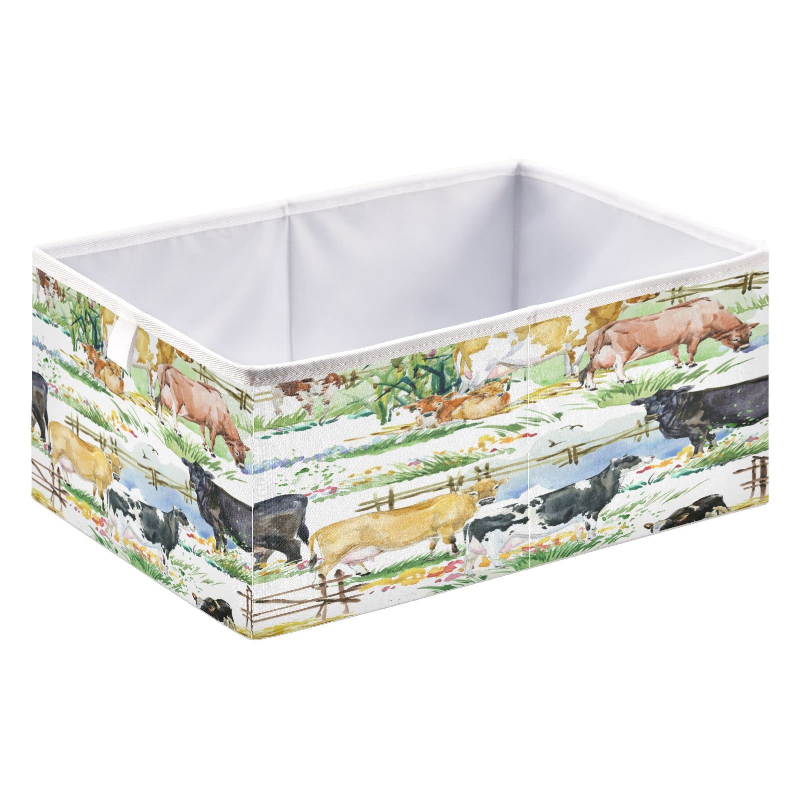 Kigai Farm Animals Watercolor Bow Storage Box, Foldable Storage Bins, Decorative Closet Organizer Storage Boxes for Home