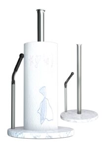 paper towel holder countertop,marble paper towel stand with weighted base,one-handed operation standing paper towel roll holder for kitchen organization(brushed nickel)