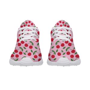 vogiant Womens Girls White Pink Cherry Fruit Print Shoes,Personalized Soft Comfortable Tennis Walking Sneaker Gifts for Granddaughter,US Size 9 Women/7.5 Men