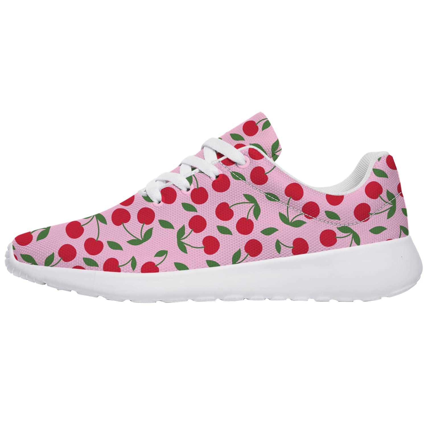 vogiant Womens Girls White Pink Cherry Fruit Print Shoes,Personalized Soft Comfortable Tennis Walking Sneaker Gifts for Granddaughter,US Size 9 Women/7.5 Men