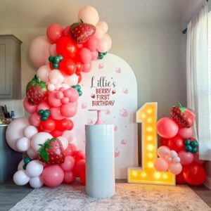 Strawberry Birthday Party Decorations 131pcs Strawberry Balloons Garland Arch Kit for Baby Shower and Girls Berry First Theme Birthday Party Decoration