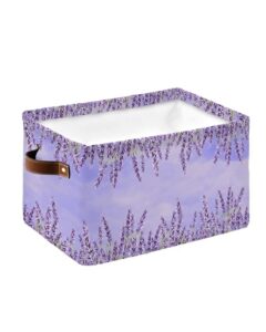 1 pack lavender flower cube storage organizer bins with handles,collapsible canvas cloth fabric storage basket,ombre purple spring watercolor books kids' toys bin boxes for shelves,closet