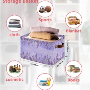 1 Pack Lavender Flower Cube Storage Organizer Bins with Handles,Collapsible Canvas Cloth Fabric Storage Basket,Ombre Purple Spring Watercolor Books Kids' Toys Bin Boxes for Shelves,Closet