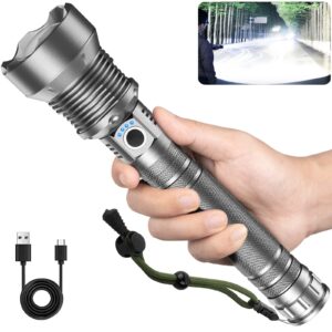 rechargeable led flashlights high lumens, 900,000 lumen brightest flashlight with 5 modes and waterproof, long lasting powerful handheld bright flashlight for emergencies camping