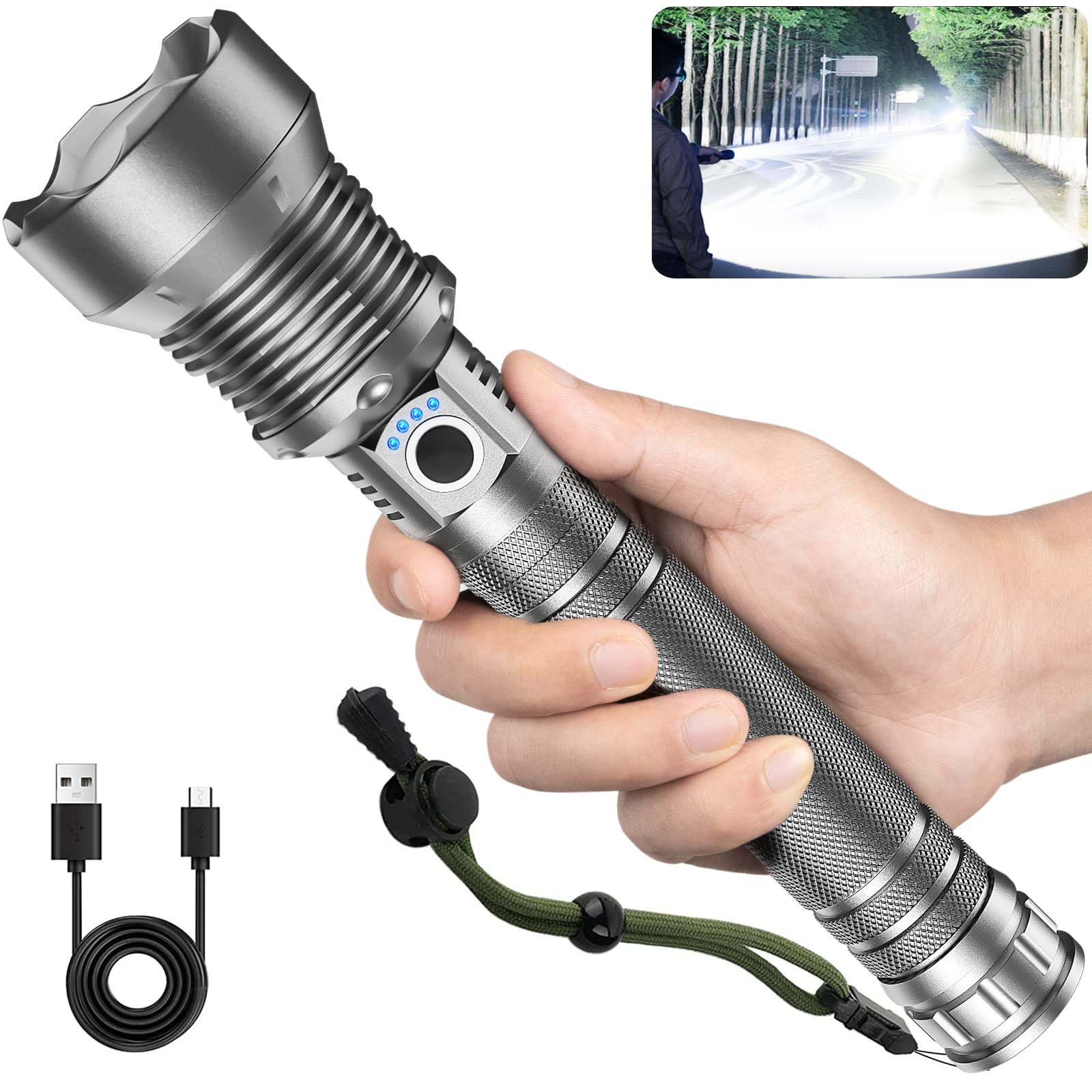 Rechargeable LED Flashlights High Lumens, 900,000 Lumen Brightest Flashlight with 5 Modes and Waterproof, Long Lasting Powerful Handheld Bright Flashlight for Emergencies Camping