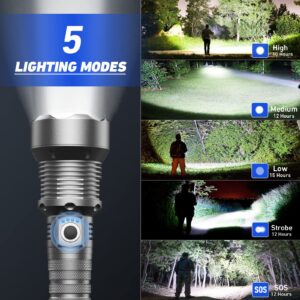 Rechargeable LED Flashlights High Lumens, 900,000 Lumen Brightest Flashlight with 5 Modes and Waterproof, Long Lasting Powerful Handheld Bright Flashlight for Emergencies Camping