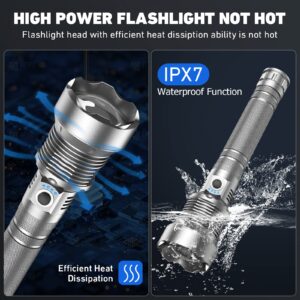 Rechargeable LED Flashlights High Lumens, 900,000 Lumen Brightest Flashlight with 5 Modes and Waterproof, Long Lasting Powerful Handheld Bright Flashlight for Emergencies Camping