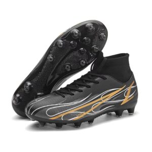 men's soccer cleats boys high-top fg/ag athletic spikes shoes professional competition training shoe black