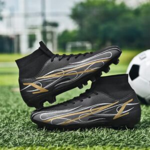 Men's Soccer Cleats Boys High-Top FG/AG Athletic Spikes Shoes Professional Competition Training Shoe Black