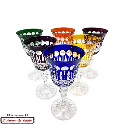 6 Red/White Wine Water Crystal Glasses - 6 Colors Assortments - Roemer Service Diamant (22cl) - Klein House - Company : Artisan du Cristal - Gift Set - Stamped : Klein 54120 Baccarat France