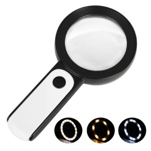 magnifying glass 18 led lights, high magnification illuminated lighted magnifier for low vision seniors reading, macular degeneration, soldering, inspection, coins, jewelry, exploring