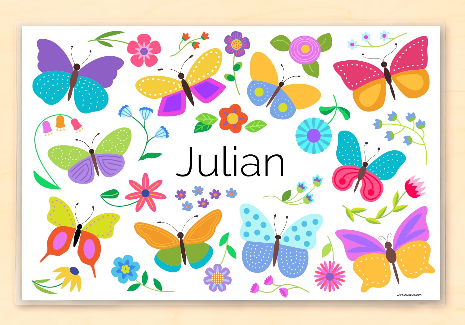 Butterflies Personalized Placemat for Kids, 18 Inches x 12 Inches, Laminated, by Art Appeel