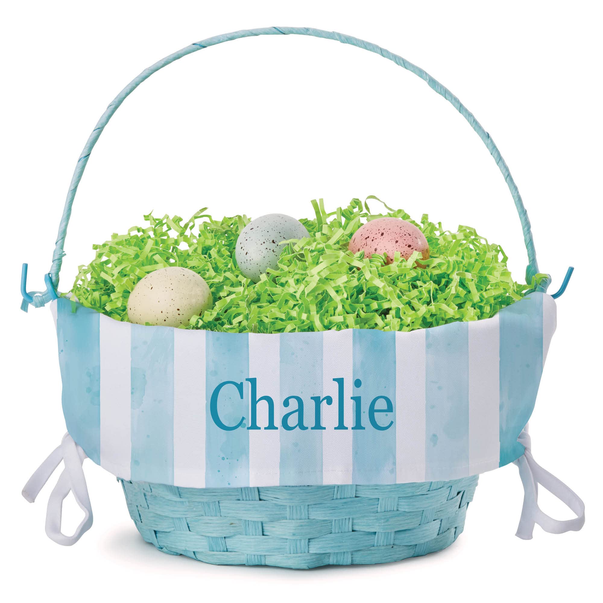 Personalized Easter Egg Basket with Handle and Custom Name | Blue Striped Easter Basket Liners | Blue Basket | Woven Easter Baskets for Kids | Customized Easter Basket | Personalized Gifts for Easter