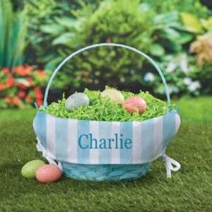 Personalized Easter Egg Basket with Handle and Custom Name | Blue Striped Easter Basket Liners | Blue Basket | Woven Easter Baskets for Kids | Customized Easter Basket | Personalized Gifts for Easter