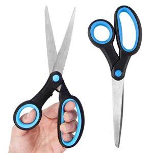 left handed scissors for adults, 8 inch lefty scissors bluk for kids student, all purpose sharp blades shears set of 2 pack, great for craft, office, sewing fabric, arts, school and home, black/blue