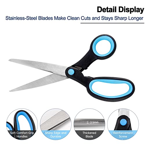 Left Handed Scissors for Adults, 8 Inch Lefty Scissors Bluk for Kids Student, All Purpose Sharp Blades Shears Set of 2 Pack, Great for Craft, Office, Sewing Fabric, Arts, School and Home, Black/Blue