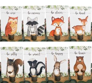 8pcs woodland centerpieces and wooden stands, woodland animal baby shower for table decorations, double side forest themed birthday party supplies, wild one birthday party decorations for boys girls