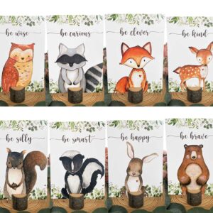 8Pcs Woodland Centerpieces and Wooden Stands, Woodland Animal Baby Shower for Table Decorations, Double Side Forest Themed Birthday Party Supplies, Wild One Birthday Party Decorations for Boys Girls