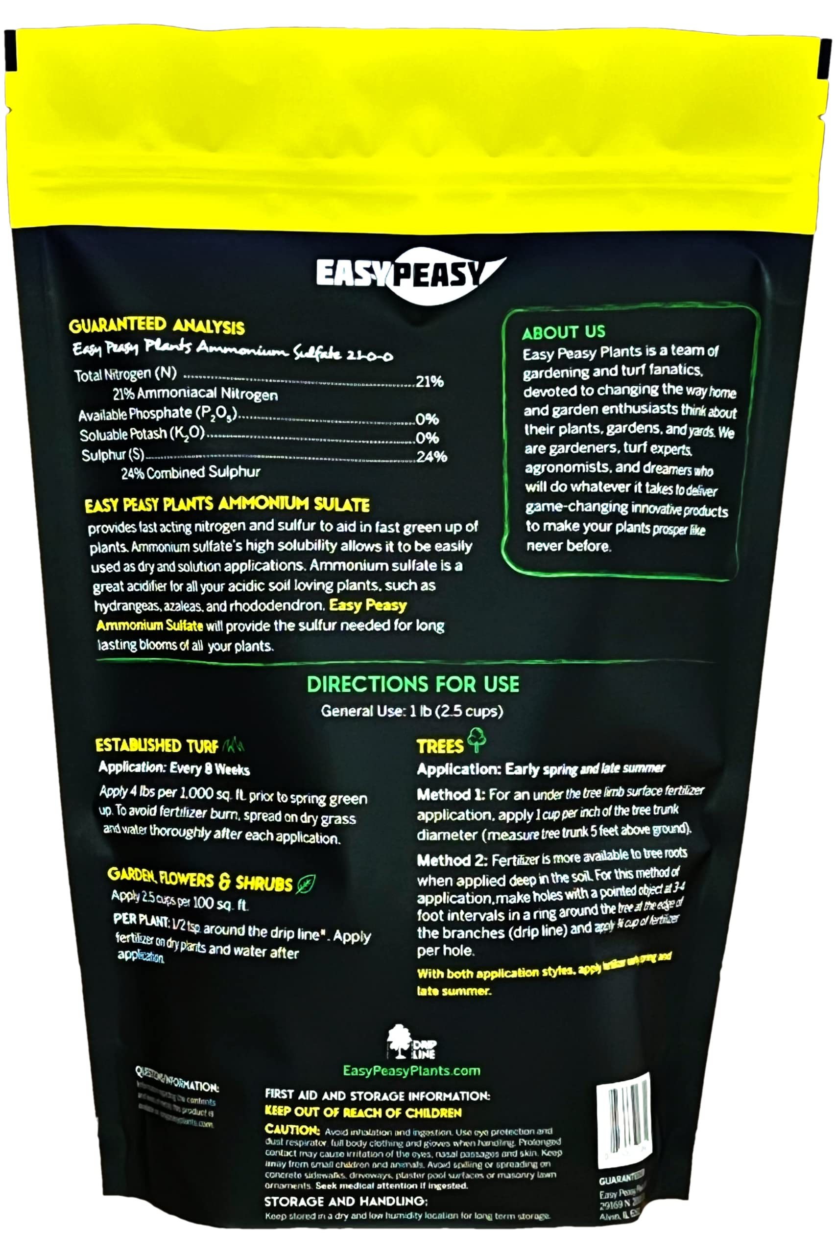 Easy Peasy Plants Ammonium Sulfate - 21-0-0 24S NUTRIENT PLANT FOOD BLEND FOR DEEP GREEN PLANTS AND COLORFUL BLOOMS - great fertilizer soil acidifier for azaleas blueberries magnolia and more (5 POUNDS)