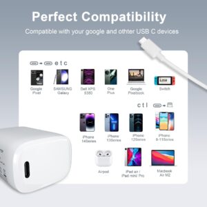 30W USB C Charger Block Fast Charging For Google Pixel 8 7 6 5 8 7a 6a 5a Pro Iphone 15/15 Pro/15 Pro Max,Samsung Galaxy S23/S22/S21 Note 20 30W PD Power Adapter Wall Charger Box+6ft Type C to C Cable
