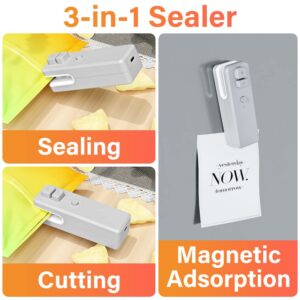 Uluck Mini Bag Sealer,Rechargeable Handheld Plastic Bag Resealer, 3 in 1 Heat Sealer and Cutter,Comes with USB C Cable Power Cable for Chip Bags, Plastic Bags, Snack Bags(No battery required) (Grey)