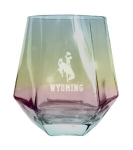 r and r imports university of wyoming etched diamond cut stemless 10 ounce wine glass iridescent 2-pack officially licensed collegiate product