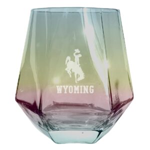 R and R Imports University of Wyoming Etched Diamond Cut Stemless 10 Ounce Wine Glass Iridescent 2-Pack Officially Licensed Collegiate Product