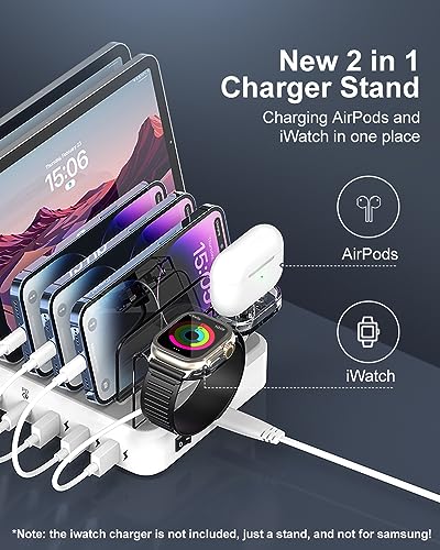 TYCRALI USB C Charging Station - 100W 6 Port Charger Station with 3 PD USB C Fast Port, 6 Short Cables, Charging Dock Designed for Apple iPhone iPad Android (Watch Charger NOT Included)