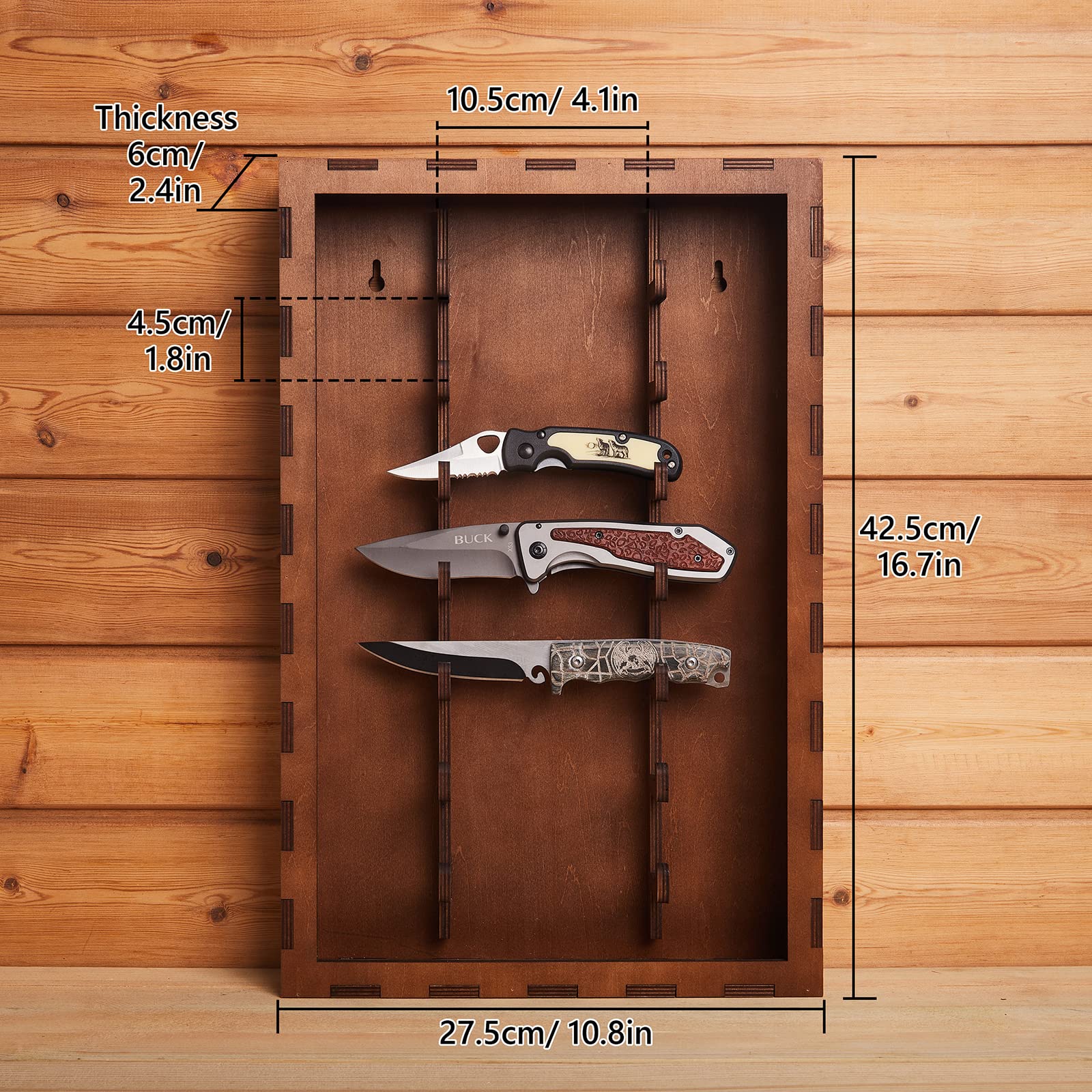 pocket knife display Stand - Knife Showcase for Collections -Pocket Knife Shelf - rustic knife barn Military Folding Knife Shadow Box Wall Cabinet