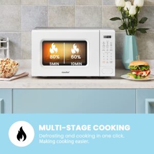 COMFEE CMO-C20M1WH Retro Microwave with 11 power levels, Fast Multi-stage Cooking, Turntable Reset Function Kitchen Timer, Speedy Cooking， Weight/Time Defrost, Memory function, Children Lock, 700W