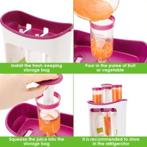 FAMKIT Squeeze Station, Baby Food Squeeze Station with 10Pcs Replacement Squeeze Bags for Homemade Infant Baby Fresh Fruit Juice Food Maker