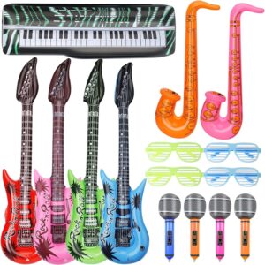 15 pcs inflatable guitar musical instrument balloons 70s 80s 90s party decoration photo props, waterproof pool float toy for kids adults, carnival birthday summer party supplies favors