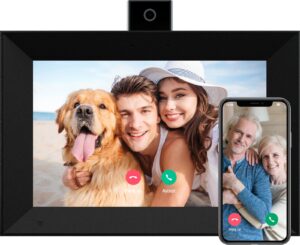 digital picture frame 10.1 inch smart wifi digital photo frame ips hd touch screen video call photo frame with 16gb storage, auto-rotate, easy setup to share photos or videos remotely via aimor app