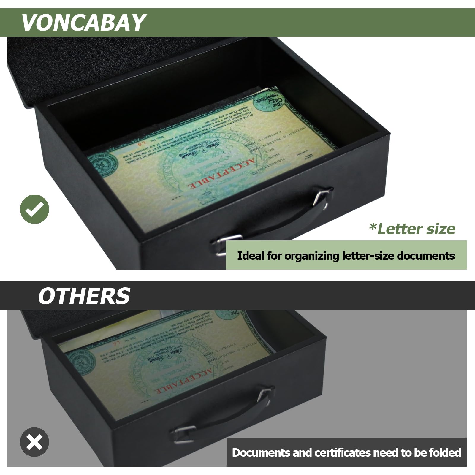 Voncabay Money Safe Box for Home & Fireproof Money Bag for Cash Safe, Portable Fireproof Document Box with Keys, 0.33 Cubic Feet Lock Box with Hand Grip for Personal Items, Cash,Jewelry, Gun
