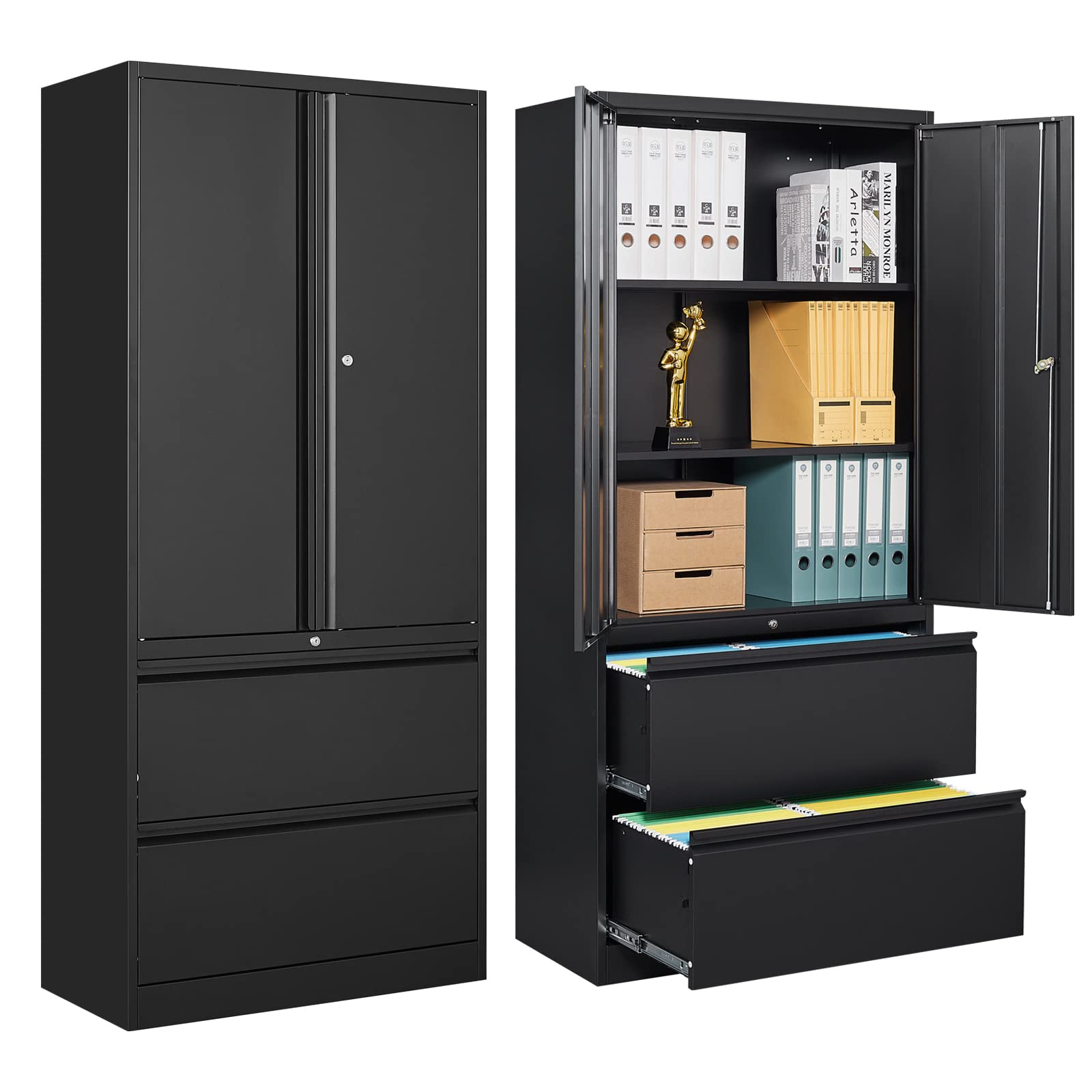 File Cabinet, Metal Cabinet for Home Office, Metal Storage Cabinet with Adjustable Shelf and Drawers, Filing Cabinets for Letter/Legal/F4/A4 Size Files, Assemble Required