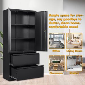 File Cabinet, Metal Cabinet for Home Office, Metal Storage Cabinet with Adjustable Shelf and Drawers, Filing Cabinets for Letter/Legal/F4/A4 Size Files, Assemble Required