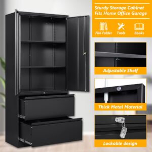 File Cabinet, Metal Cabinet for Home Office, Metal Storage Cabinet with Adjustable Shelf and Drawers, Filing Cabinets for Letter/Legal/F4/A4 Size Files, Assemble Required